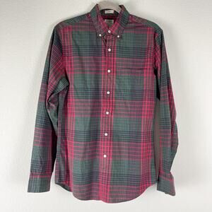 J. Crew Shirt Mens Small Red Green Slim Fit Plaid Button Down Organic Preppy